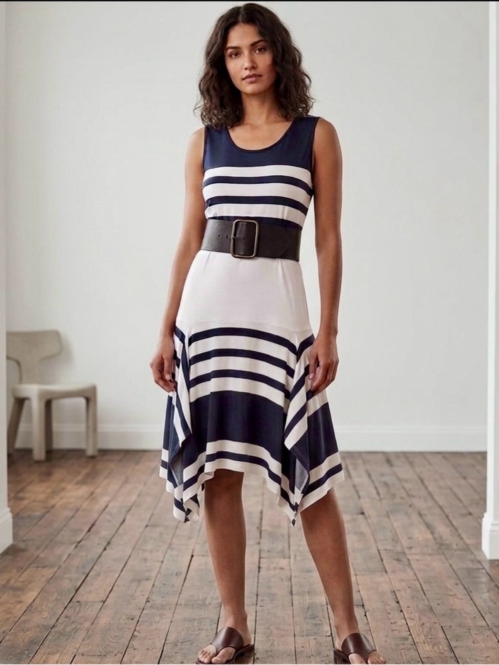 NWOT- Stretch Polyester Jersey Black and White Stripe Dress